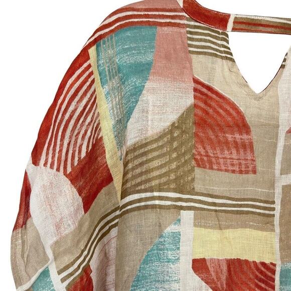 Chicos Womens 100% Linen Geo Blocks Poncho Colorful Oversized Top NWT sz S / M - Picture 13 of 16